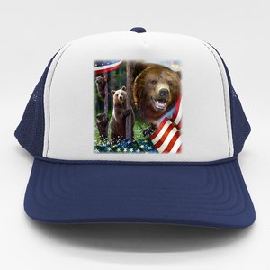 American Grizzly American Flag Bear Family Trucker Hat