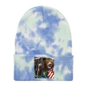 American Grizzly American Flag Bear Family Tie Dye 12in Knit Beanie