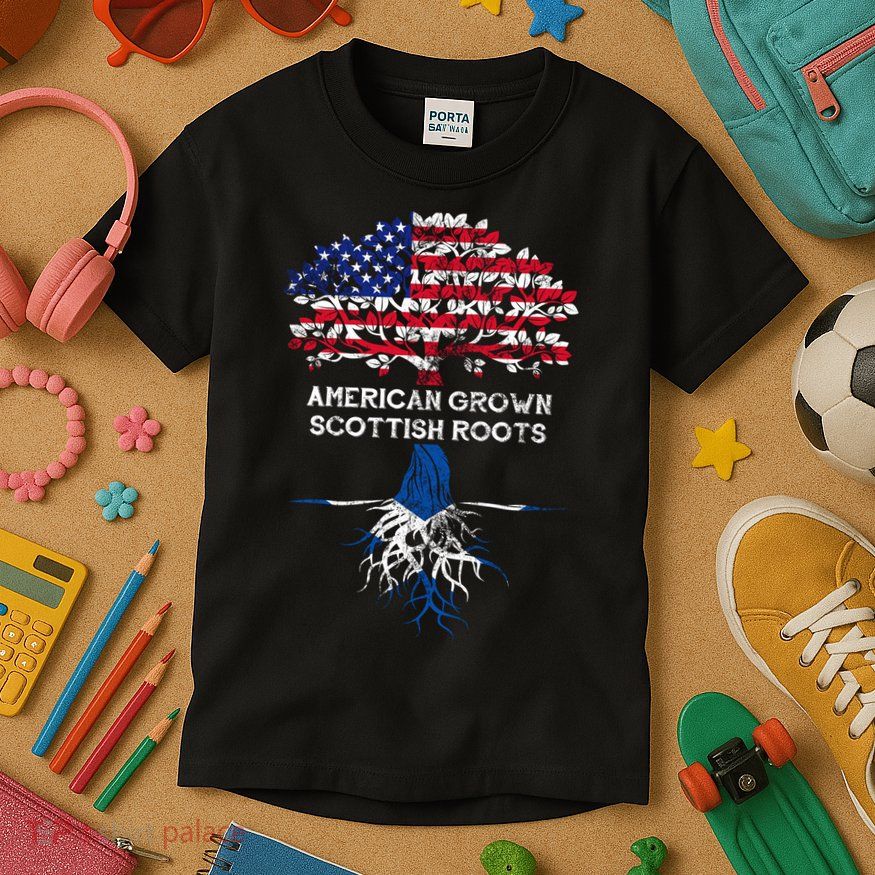 American Grown Scottish Roots Kids T-Shirt