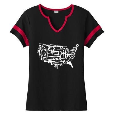 American Gun Map Ladies Halftime Notch Neck Tee