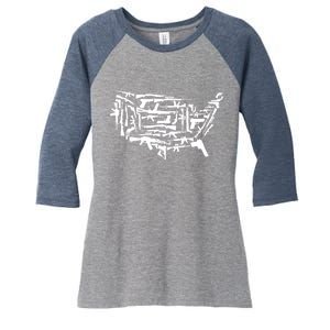 American Gun Map Women's Tri-Blend 3/4-Sleeve Raglan Shirt