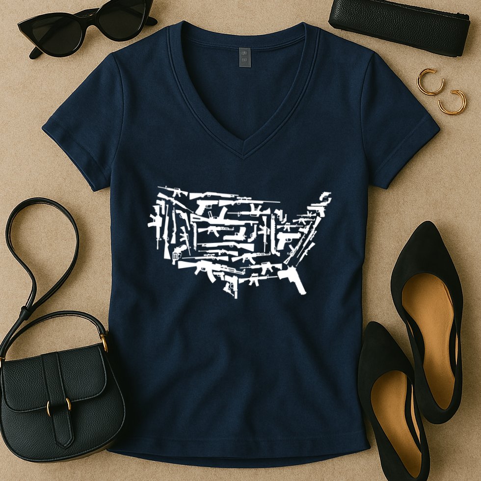 American Gun Map Women's V-Neck T-Shirt