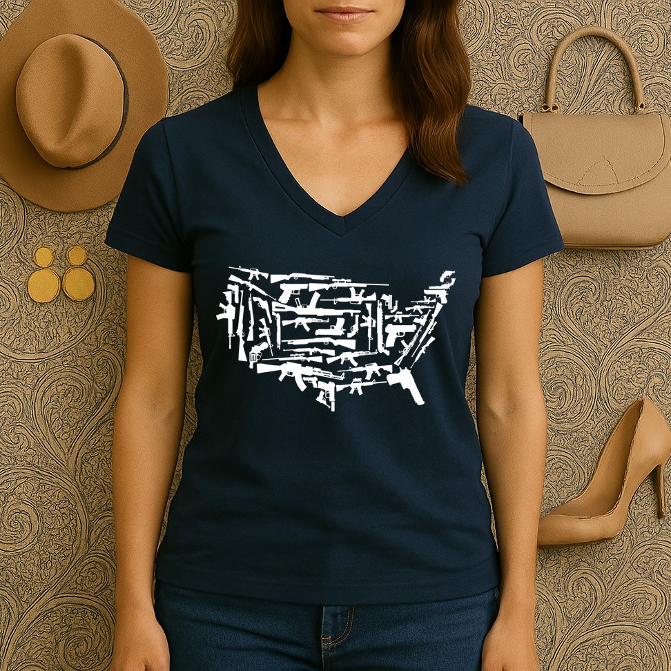 American Gun Map Women's V-Neck T-Shirt