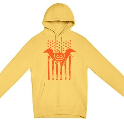 American Halloween Pumpkin Bat USA Flag Premium Pullover Hoodie