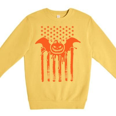 American Halloween Pumpkin Bat USA Flag Premium Crewneck Sweatshirt