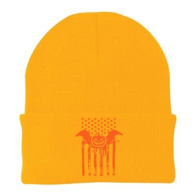 American Halloween Pumpkin Bat USA Flag Knit Cap Winter Beanie