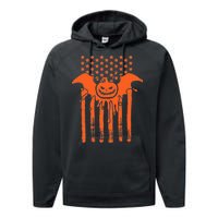 American Halloween Pumpkin Bat USA Flag Performance Fleece Hoodie