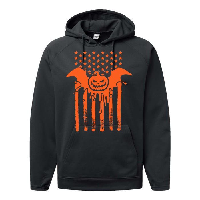 American Halloween Pumpkin Bat USA Flag Performance Fleece Hoodie