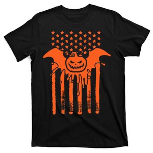 American Halloween Pumpkin Bat USA Flag T-Shirt