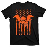 American Halloween Pumpkin Bat USA Flag T-Shirt