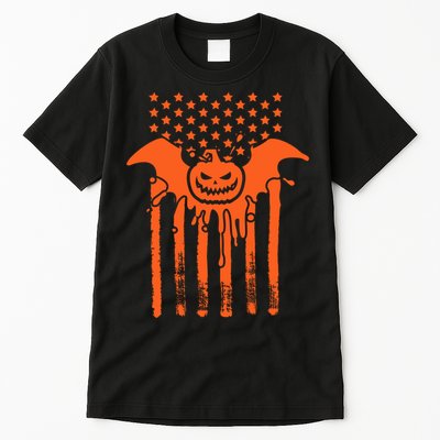 American Halloween Pumpkin Bat USA Flag Tall T-Shirt