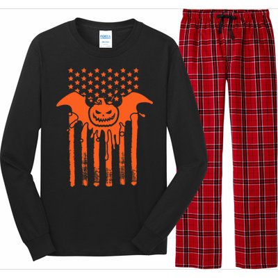 American Halloween Pumpkin Bat USA Flag Long Sleeve Pajama Set