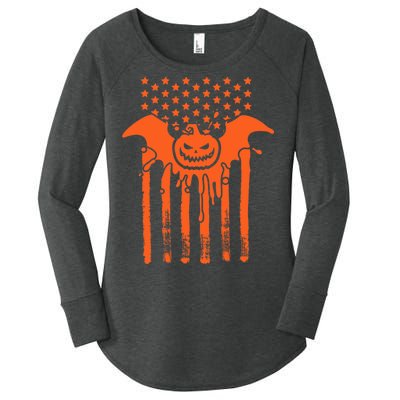 American Halloween Pumpkin Bat USA Flag Women's Perfect Tri Tunic Long Sleeve Shirt