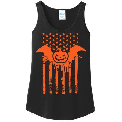 American Halloween Pumpkin Bat USA Flag Ladies Essential Tank