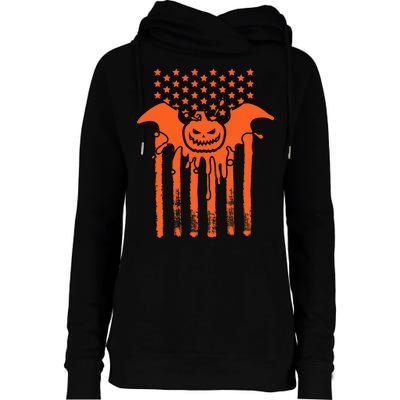 American Halloween Pumpkin Bat USA Flag Womens Funnel Neck Pullover Hood