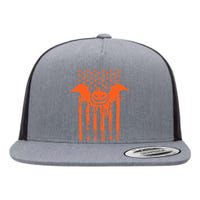 American Halloween Pumpkin Bat USA Flag Flat Bill Trucker Hat