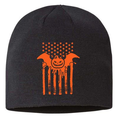 American Halloween Pumpkin Bat USA Flag Sustainable Beanie