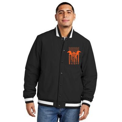 American Halloween Pumpkin Bat USA Flag Insulated Varsity Jacket