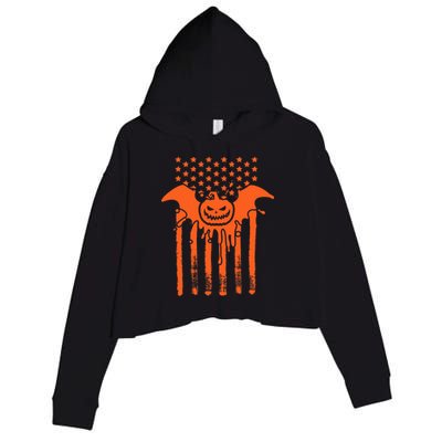 American Halloween Pumpkin Bat USA Flag Crop Fleece Hoodie