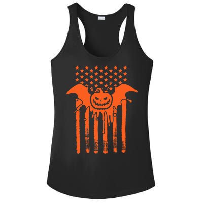 American Halloween Pumpkin Bat USA Flag Ladies PosiCharge Competitor Racerback Tank