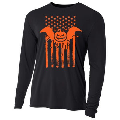 American Halloween Pumpkin Bat USA Flag Cooling Performance Long Sleeve Crew