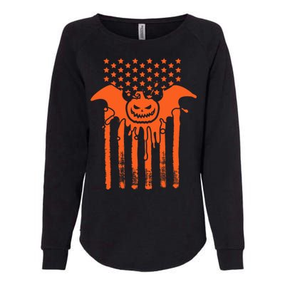 American Halloween Pumpkin Bat USA Flag Womens California Wash Sweatshirt