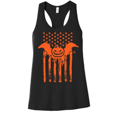 American Halloween Pumpkin Bat USA Flag Women's Racerback Tank