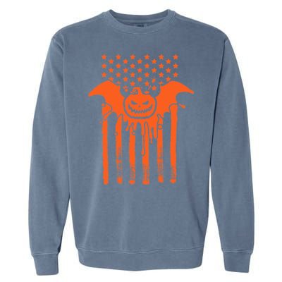 American Halloween Pumpkin Bat USA Flag Garment-Dyed Sweatshirt