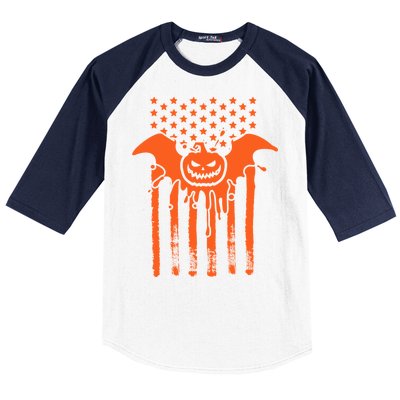 American Halloween Pumpkin Bat USA Flag Baseball Sleeve Shirt