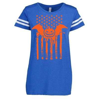 American Halloween Pumpkin Bat USA Flag Enza Ladies Jersey Football T-Shirt