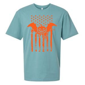 American Halloween Pumpkin Bat USA Flag Sueded Cloud Jersey T-Shirt