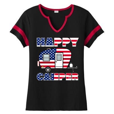 American Happy Camper USA Ladies Halftime Notch Neck Tee