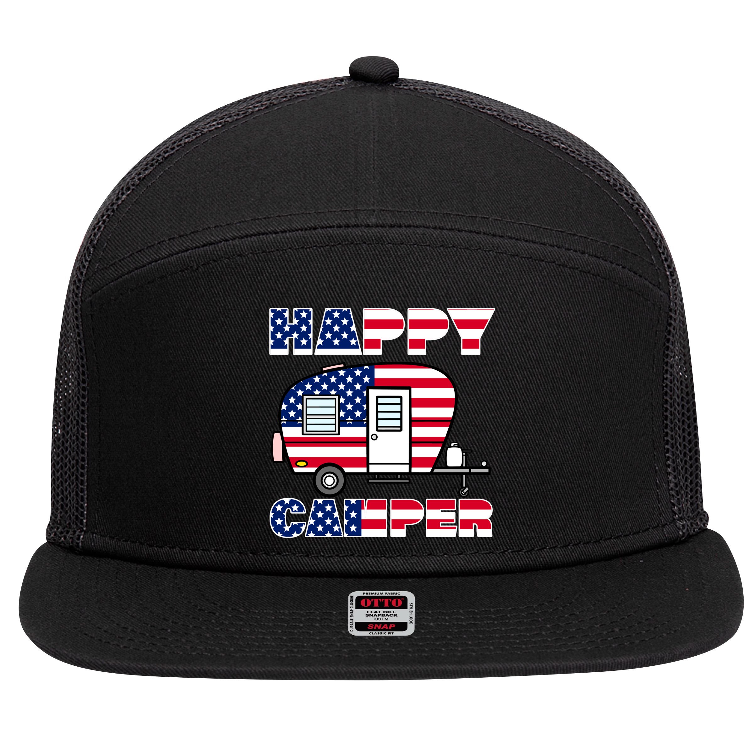 American Happy Camper USA 7 Panel Mesh Trucker Snapback Hat