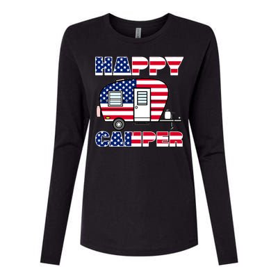 American Happy Camper USA Womens Cotton Relaxed Long Sleeve T-Shirt