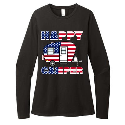 American Happy Camper USA Womens CVC Long Sleeve Shirt