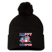 American Happy Camper USA Pom Pom 12in Knit Beanie