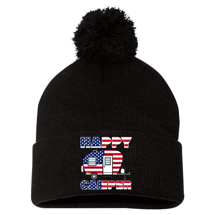 American Happy Camper USA Pom Pom 12in Knit Beanie