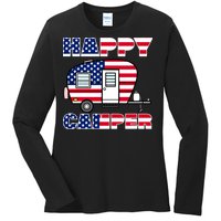 American Happy Camper USA Ladies Long Sleeve Shirt