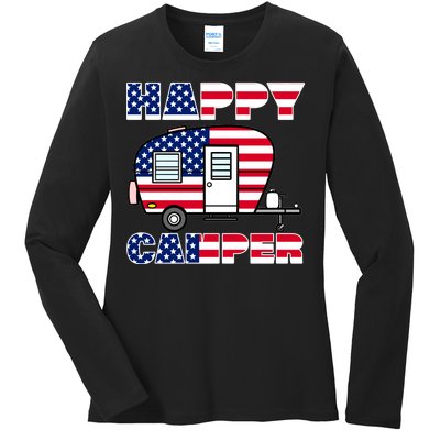 American Happy Camper USA Ladies Long Sleeve Shirt