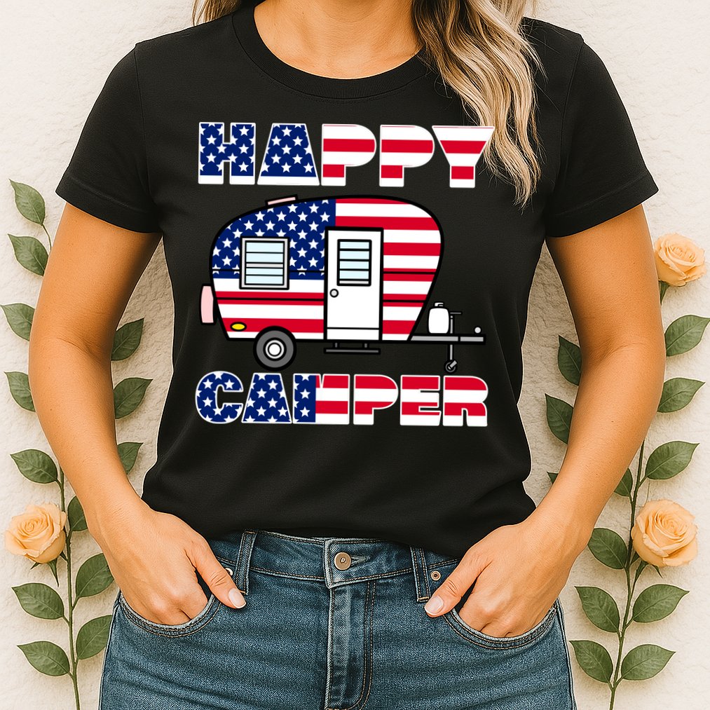 American Happy Camper USA Womens T-Shirt