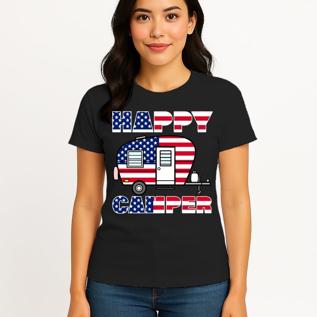 American Happy Camper USA Womens T-Shirt