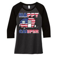 American Happy Camper USA Women's Tri-Blend 3/4-Sleeve Raglan Shirt