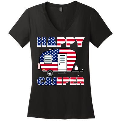 American Happy Camper USA Women's V-Neck T-Shirt