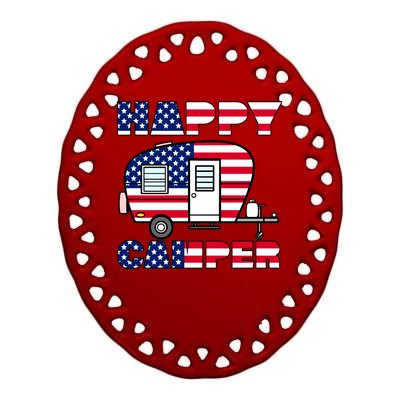 American Happy Camper USA Ceramic Oval Ornament