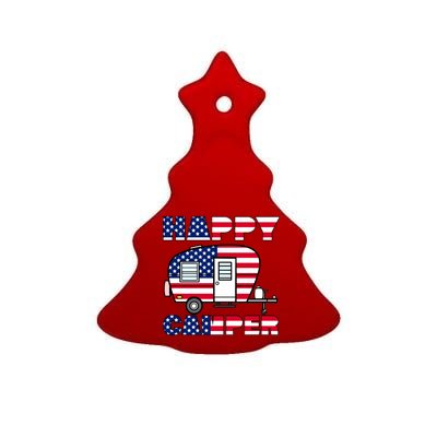 American Happy Camper USA Ceramic Tree Ornament