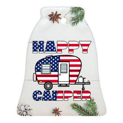 American Happy Camper USA Ceramic Bell Ornament