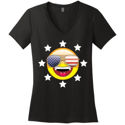 American Hippie Smiley Face Women's V-Neck T-Shirt