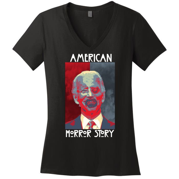 American Horror Funny Anti Biden Women's V-Neck T-Shirt