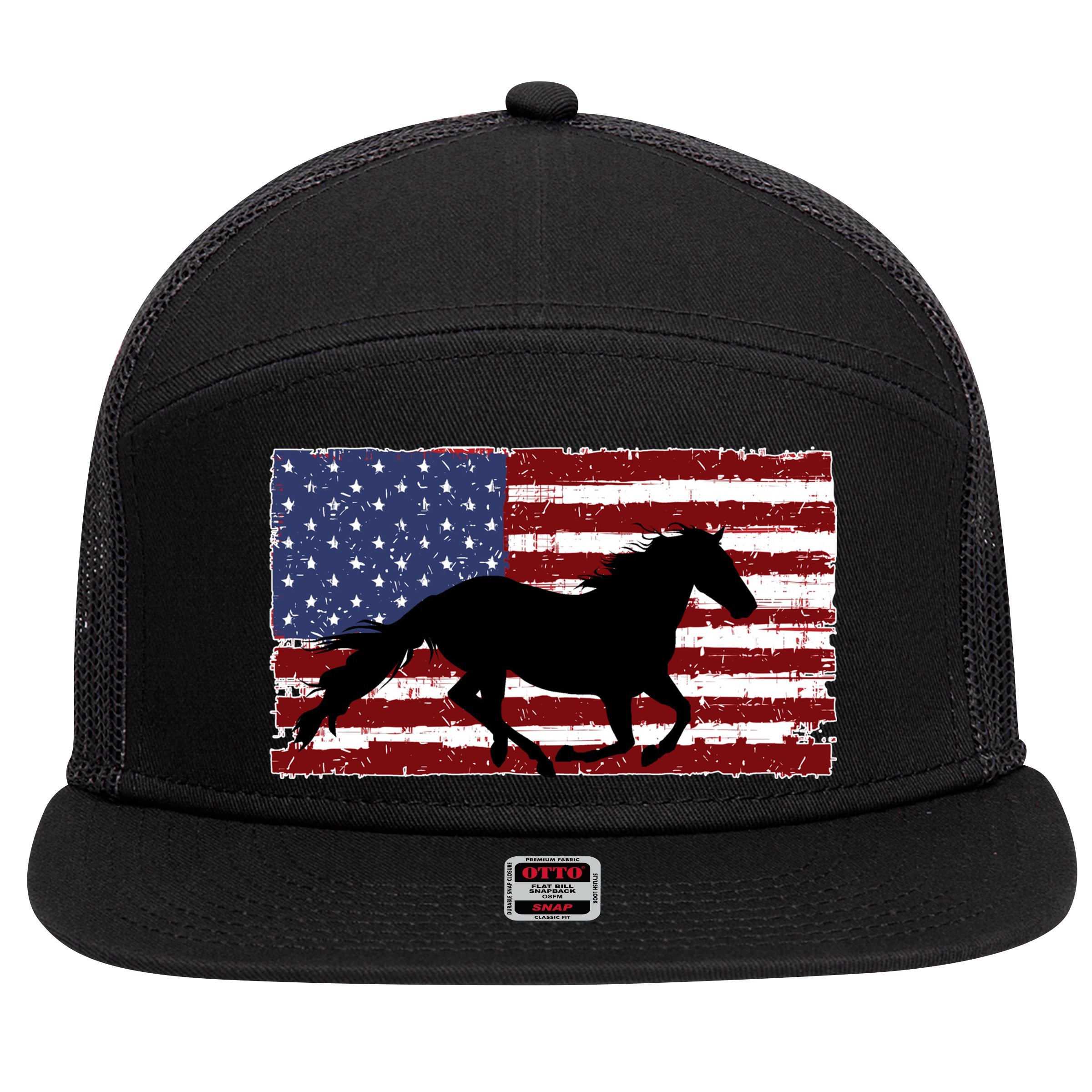 American Horse Flag Vintage 7 Panel Mesh Trucker Snapback Hat