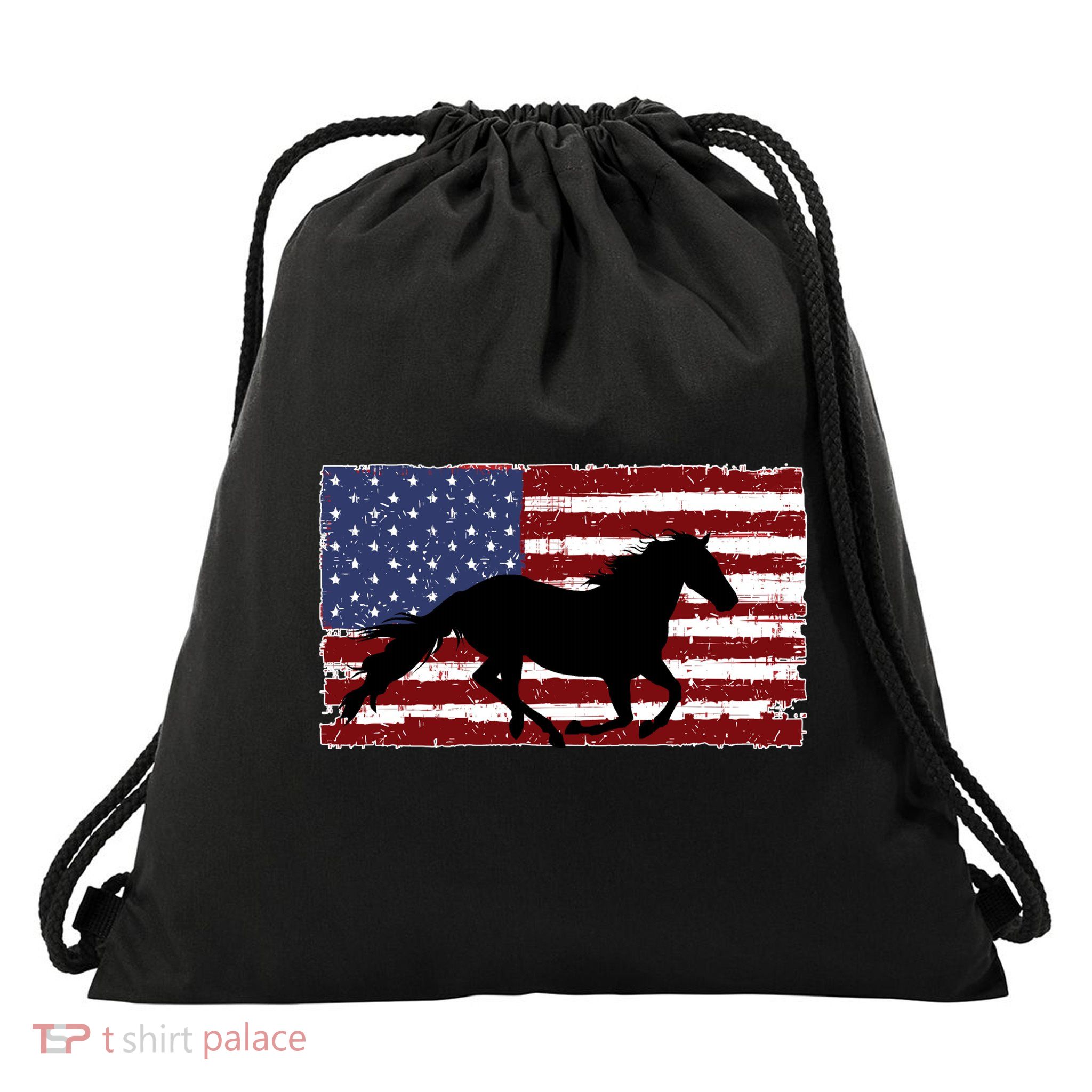 American Horse Flag Vintage Drawstring Bag